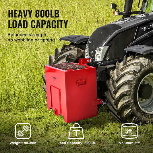 Heavy-Duty Tractor Ballast Box, 363 kg Capacity, 5 cu.ft, 0.63 m Size, Red
