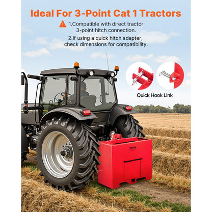 VEVOR Ballast Box 3 Point Category 1 Tractor Quick Tach Hitch Counterweight Red