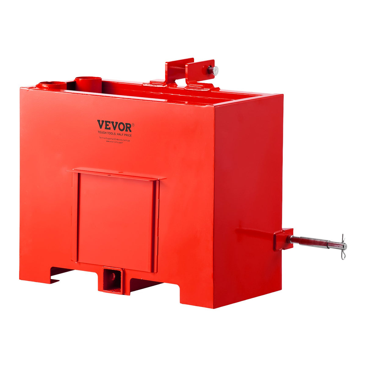 Ballast Box, 3-Point Category 1 Tractor Ballast of 363 kg Capacity, with Standard 55 mm Hitch Receiver, Heavy-Duty Steel 0.09 m³ Large Volume Durable Loader Attachment with Sliding Door, Red