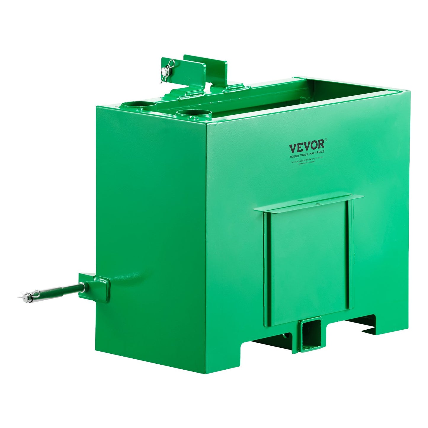 Ballast Box, 3-Point Category 1 Tractor Ballast of 363 kg Capacity, with Standard 55 mm Hitch Receiver, Heavy-Duty Steel 0.09 m³ Large Volume Durable Loader Attachment with Sliding Door, Green