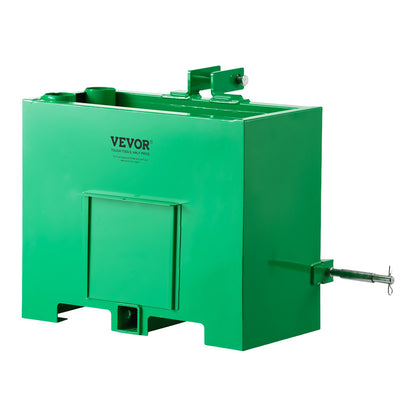 Ballast Box, 3-Point Category 1 Tractor Ballast of 363 kg Capacity, with Standard 55 mm Hitch Receiver, Heavy-Duty Steel 0.09 m³ Large Volume Durable Loader Attachment with Sliding Door, Green
