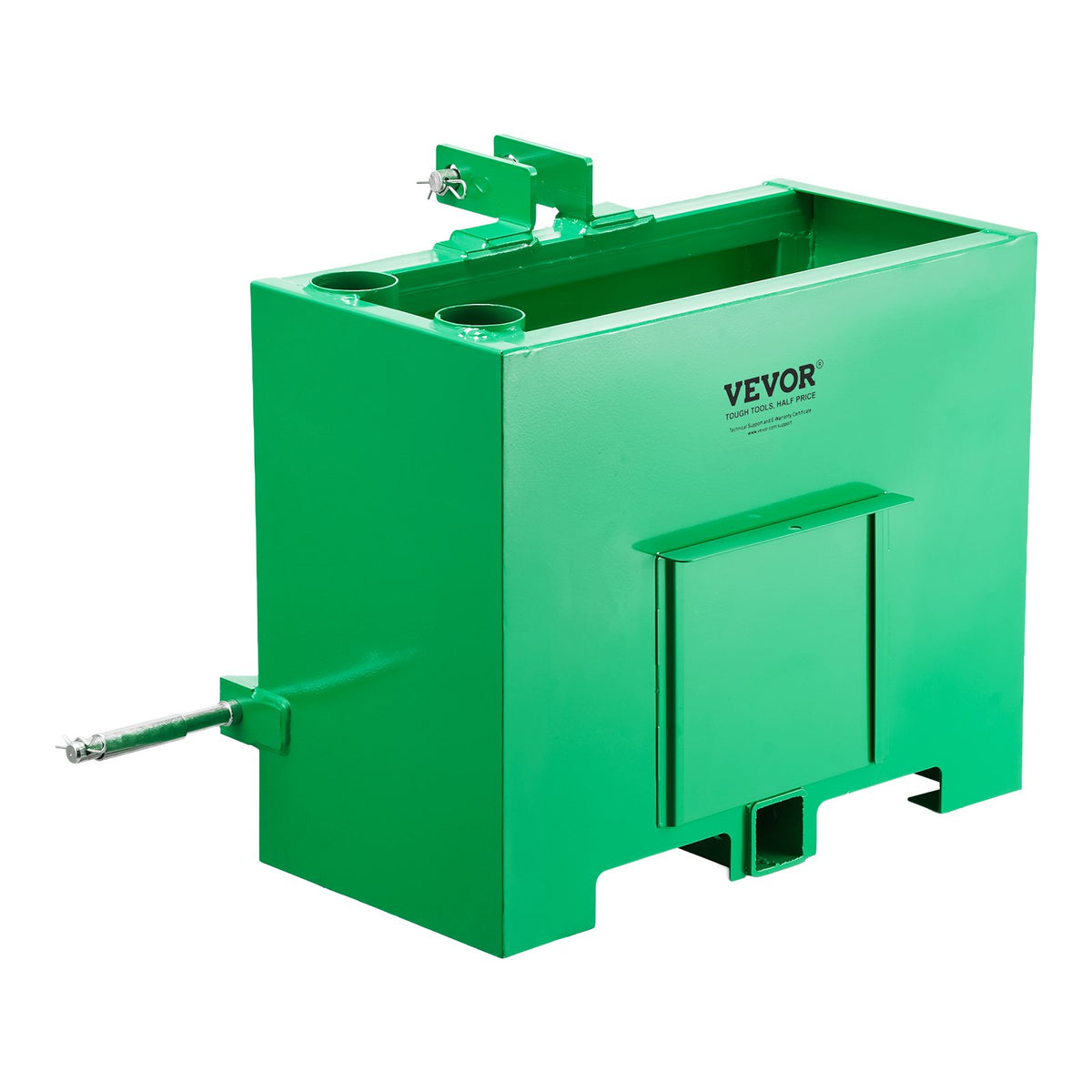 Ballast Box, 3-Point Category 1 Tractor Ballast of 363 kg Capacity, with Standard 55 mm Hitch Receiver, Heavy-Duty Steel 0.09 m³ Large Volume Durable Loader Attachment with Sliding Door, Green