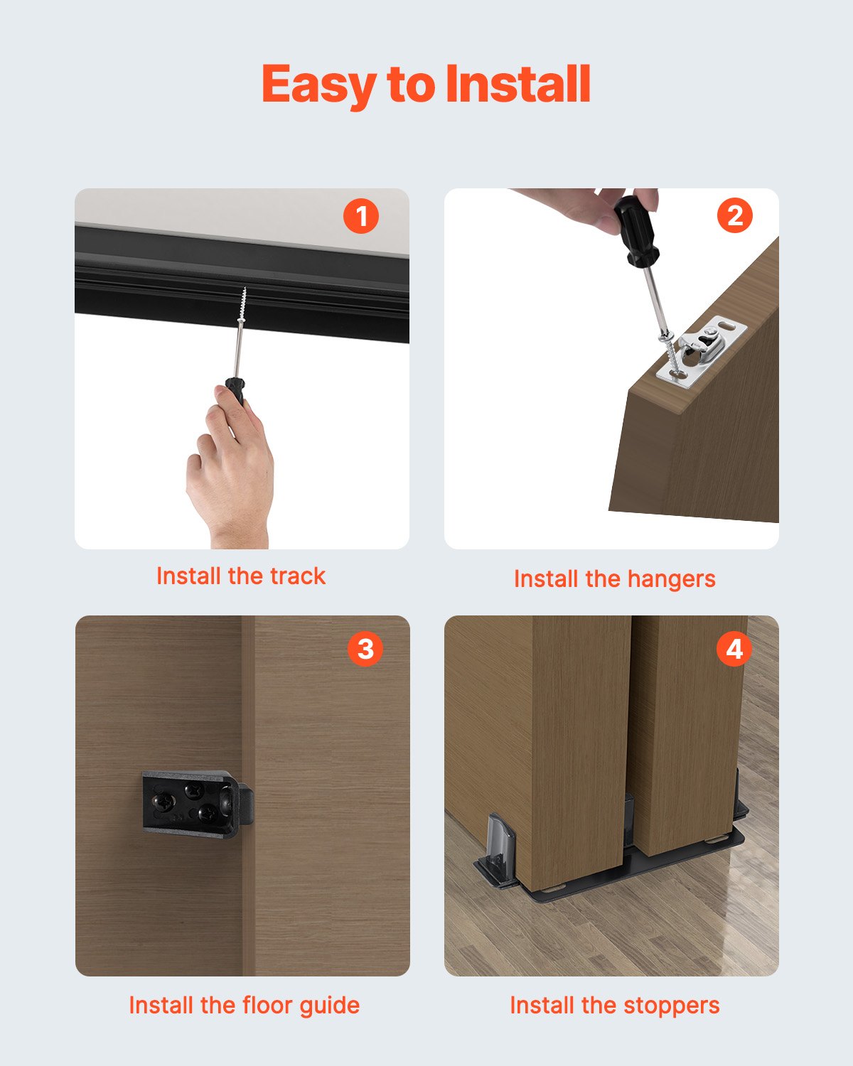 VEVOR Bypass Door Hardware 1.22m Bypass Closet Door Track Kit for 2 Door System