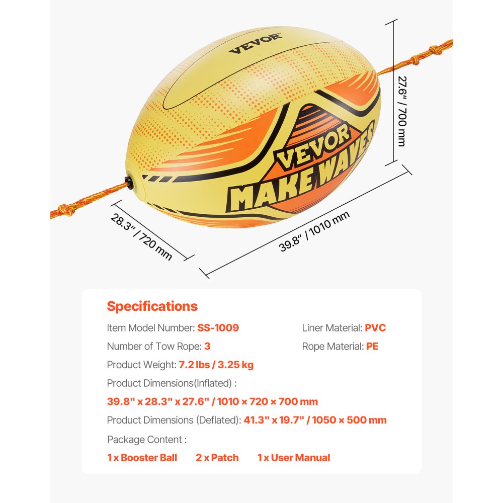 VEVOR Booster Ball Inflatable PVC Booster Balls for Boating and Water Sports