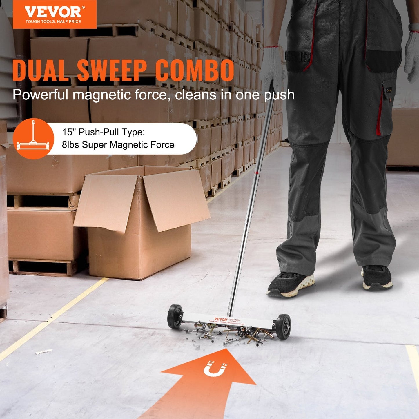 Magnetic Sweeper with Wheels, Adjustable Handle, 1.01 kg Capacity, 0.39m Wide