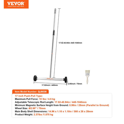 Magnetic Sweeper with Wheels, Adjustable Handle, 4.5 kg Capacity, 0.38 m Width