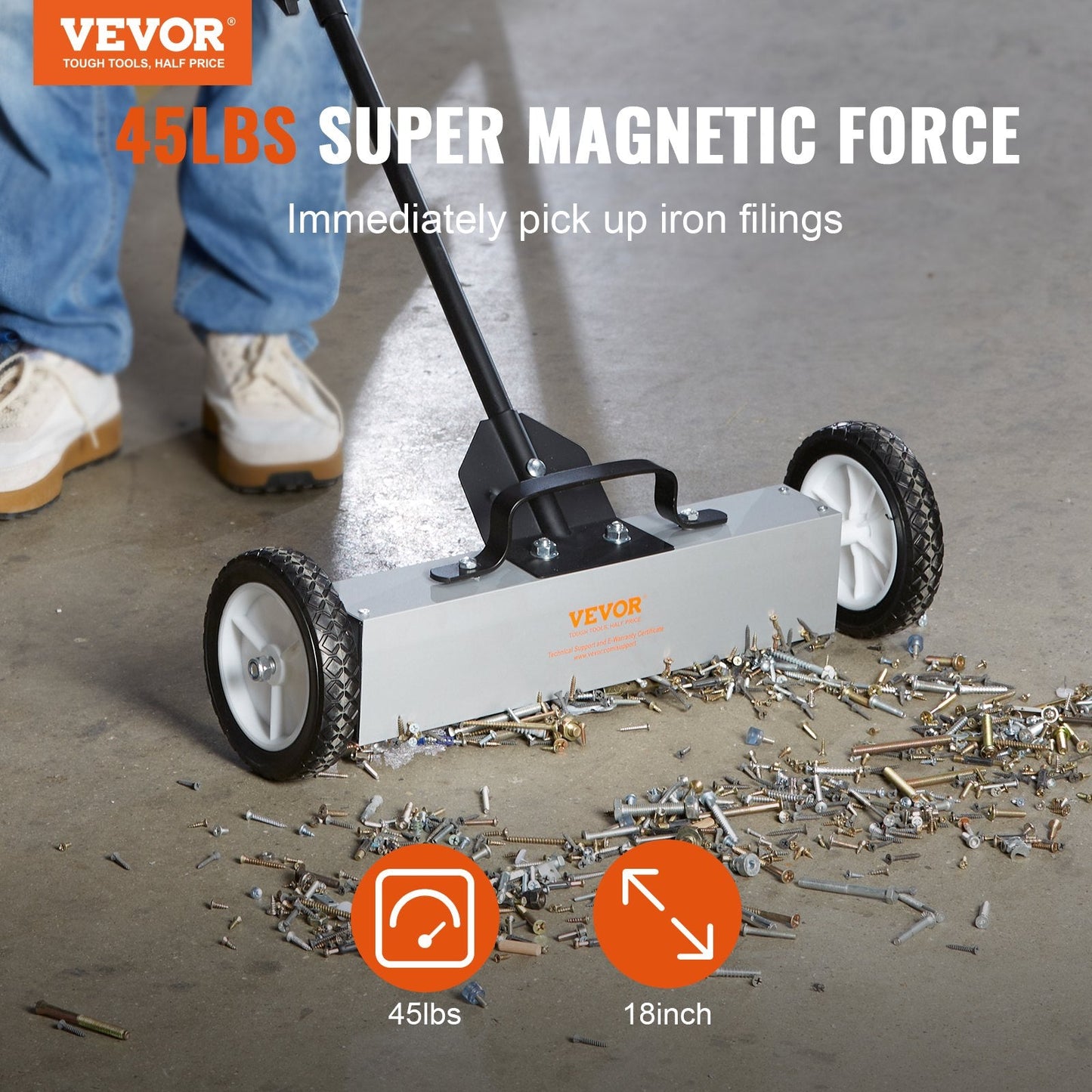 Push-Type Magnetic Lawn Sweeper with Telescoping Handle, 20.4 kg Magnet Strength