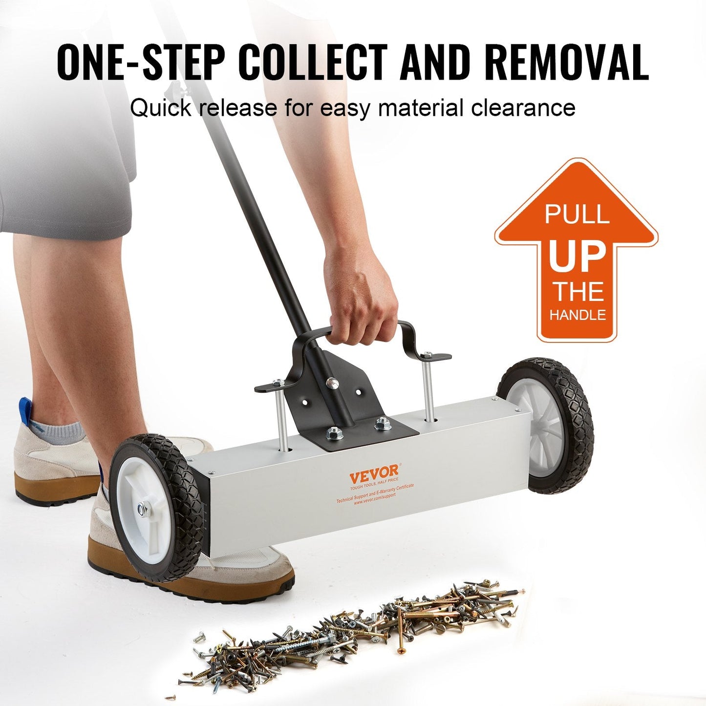 Push-Type Magnetic Lawn Sweeper with Telescoping Handle, 20.4 kg Magnet Strength