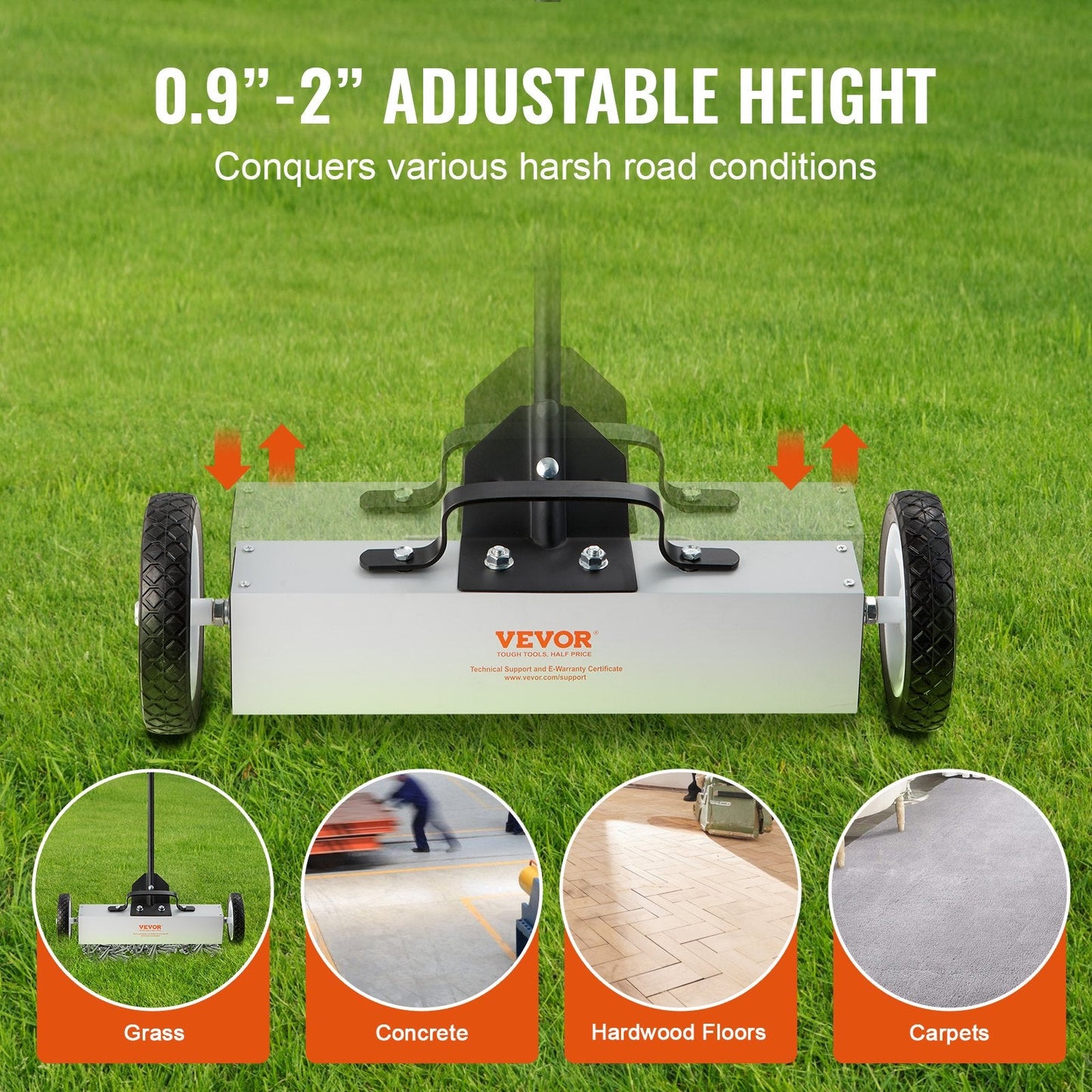 Push-Type Magnetic Lawn Sweeper with Telescoping Handle, 20.4 kg Magnet Strength
