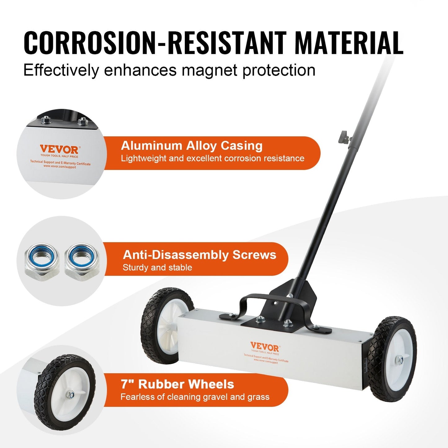 Push-Type Magnetic Lawn Sweeper with Telescoping Handle, 20.4 kg Magnet Strength