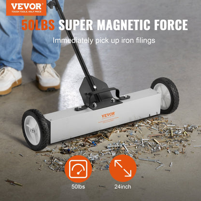 22.6 kg Push-Type Magnetic Sweeper with Telescoping Handle and Large Wheels