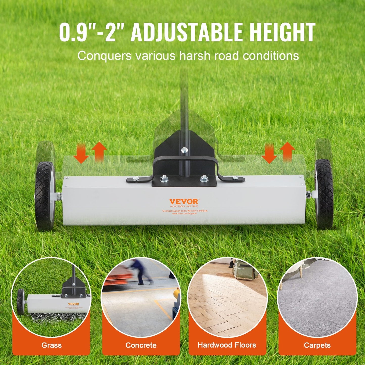 22.6 kg Push-Type Magnetic Sweeper with Telescoping Handle and Large Wheels