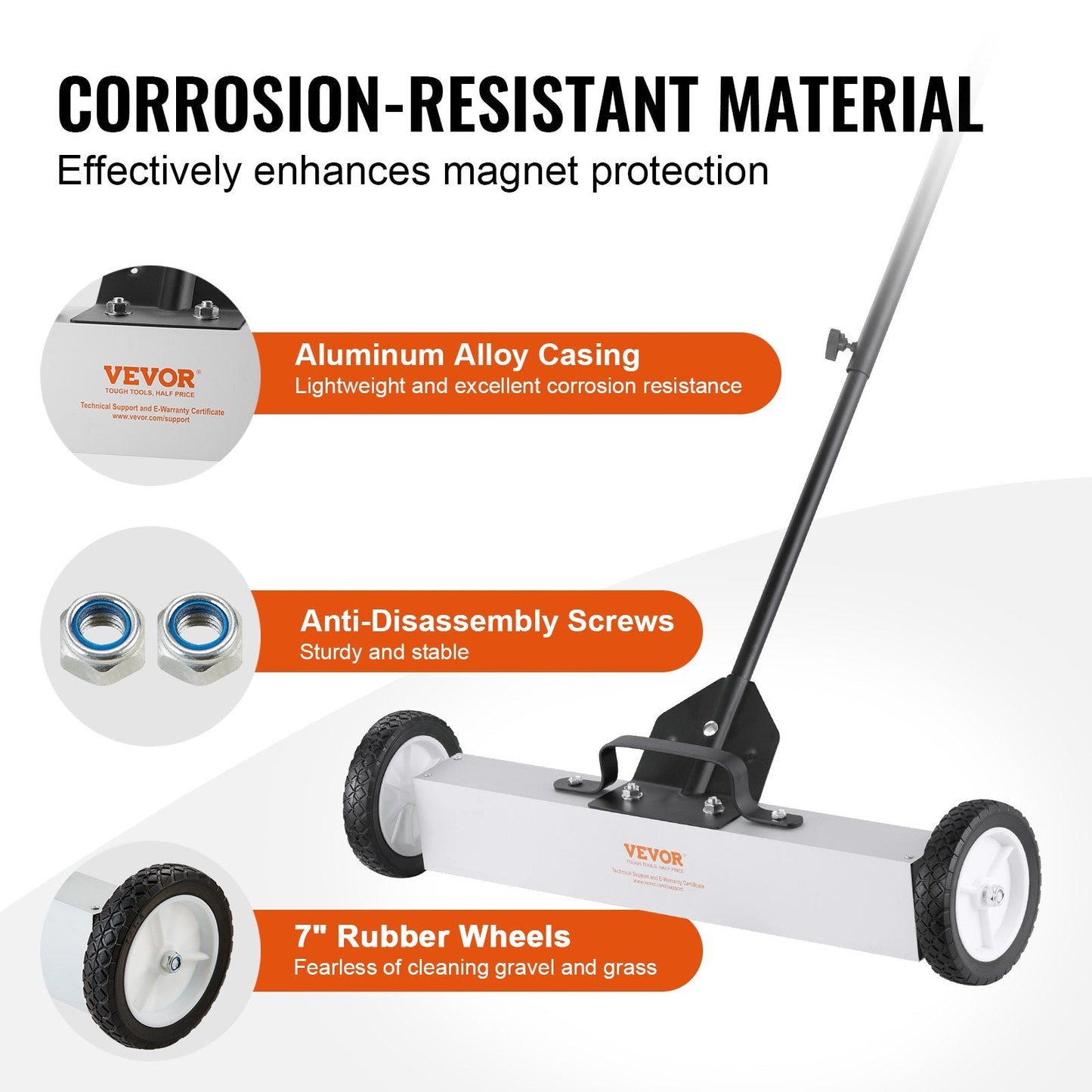 22.6 kg Push-Type Magnetic Sweeper with Telescoping Handle and Large Wheels