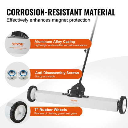 24.9 kg Push Magnetic Sweeper with Telescopic Handle and Large Wheels