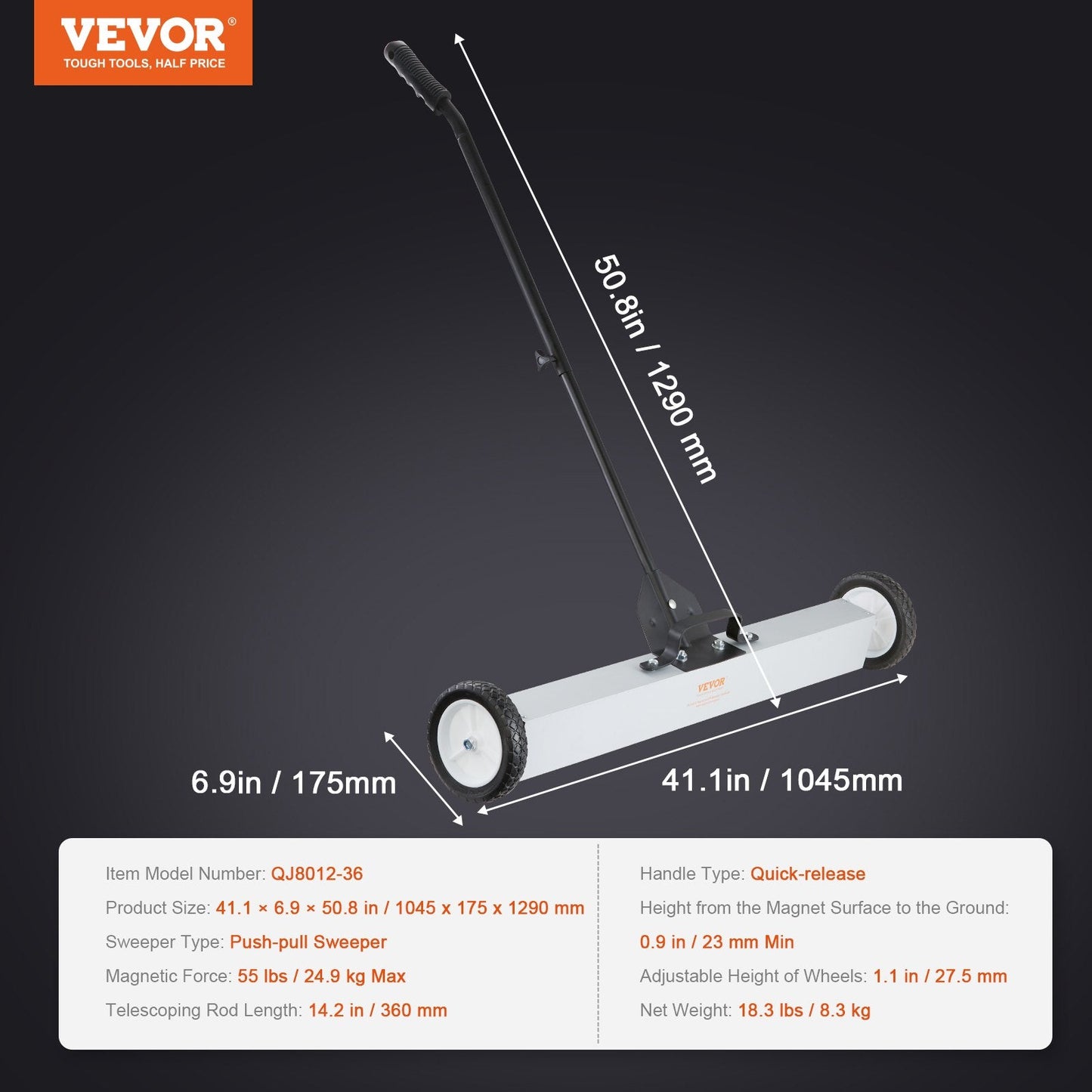 24.9 kg Push Magnetic Sweeper with Telescopic Handle and Large Wheels