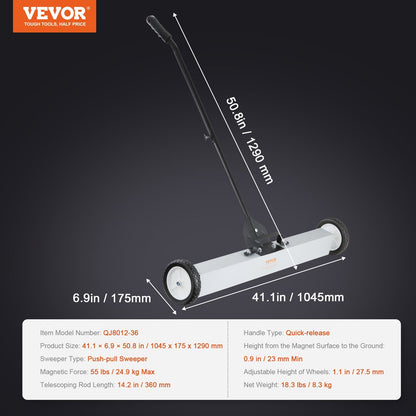24.9 kg Push Magnetic Sweeper with Telescopic Handle and Large Wheels
