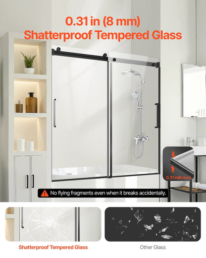 VEVOR Frameless Sliding Bathtub Door 1422-1524 mm x 1524 mm Frameless Shower Door