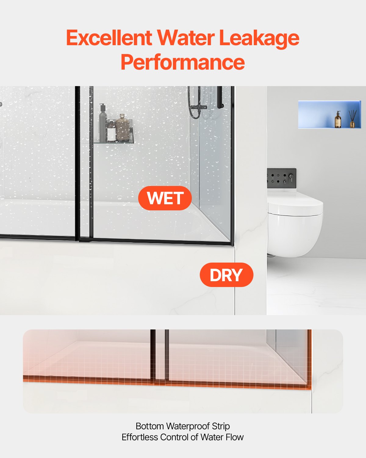 VEVOR Frameless Sliding Bathtub Door 1422-1524 mm x 1524 mm Frameless Shower Door