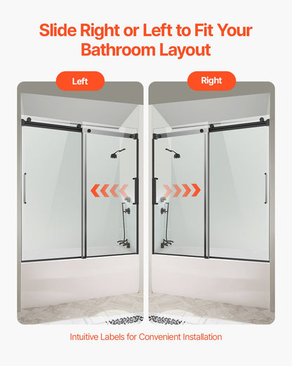 VEVOR Frameless Sliding Bathtub Door 1422-1524 mm x 1524 mm Frameless Shower Door