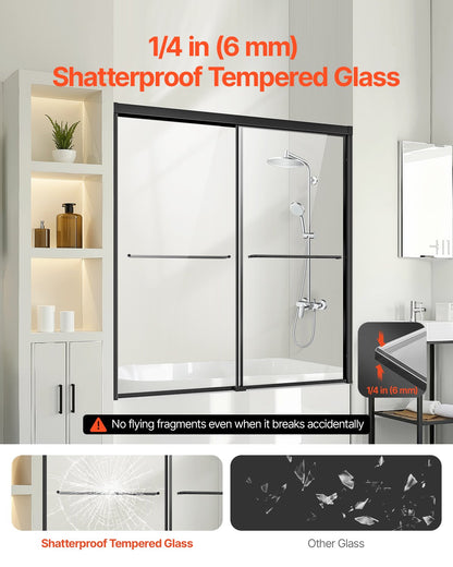 VEVOR Bathtub Shower Door 1422-1524 mm x 1524 mm Semi-Frameless Bypass Tub Door