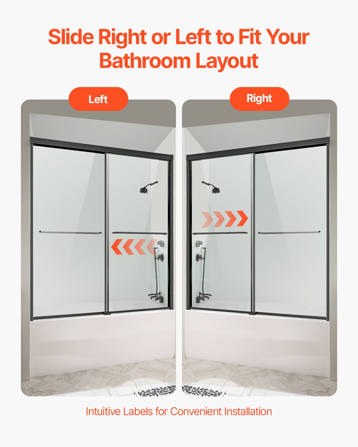 VEVOR Bathtub Shower Door 1422-1524 mm x 1524 mm Semi-Frameless Bypass Tub Door