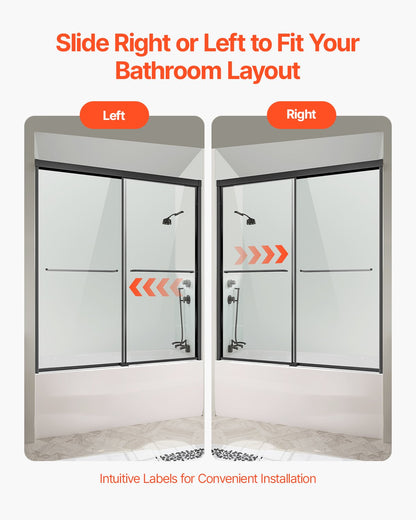 VEVOR Bathtub Shower Door 1422-1524 mm x 1524 mm Semi-Frameless Bypass Tub Door