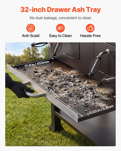Charcoal Grill, 0.5 m² Large Charcoal Barbecue Grill with 2 Liftable Charcoal Trays & Folding Side Tables, High-Temp Powder-Coated Steel BBQ Cooking Grills for Patio Backyard Party