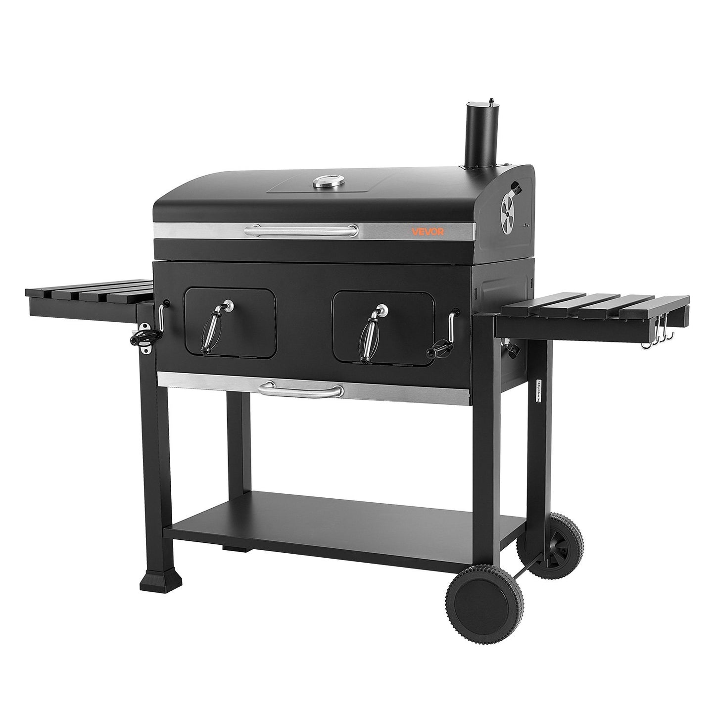 Charcoal Grill, 0.5 m² Large Charcoal Barbecue Grill with 2 Liftable Charcoal Trays & Folding Side Tables, High-Temp Powder-Coated Steel BBQ Cooking Grills for Patio Backyard Party