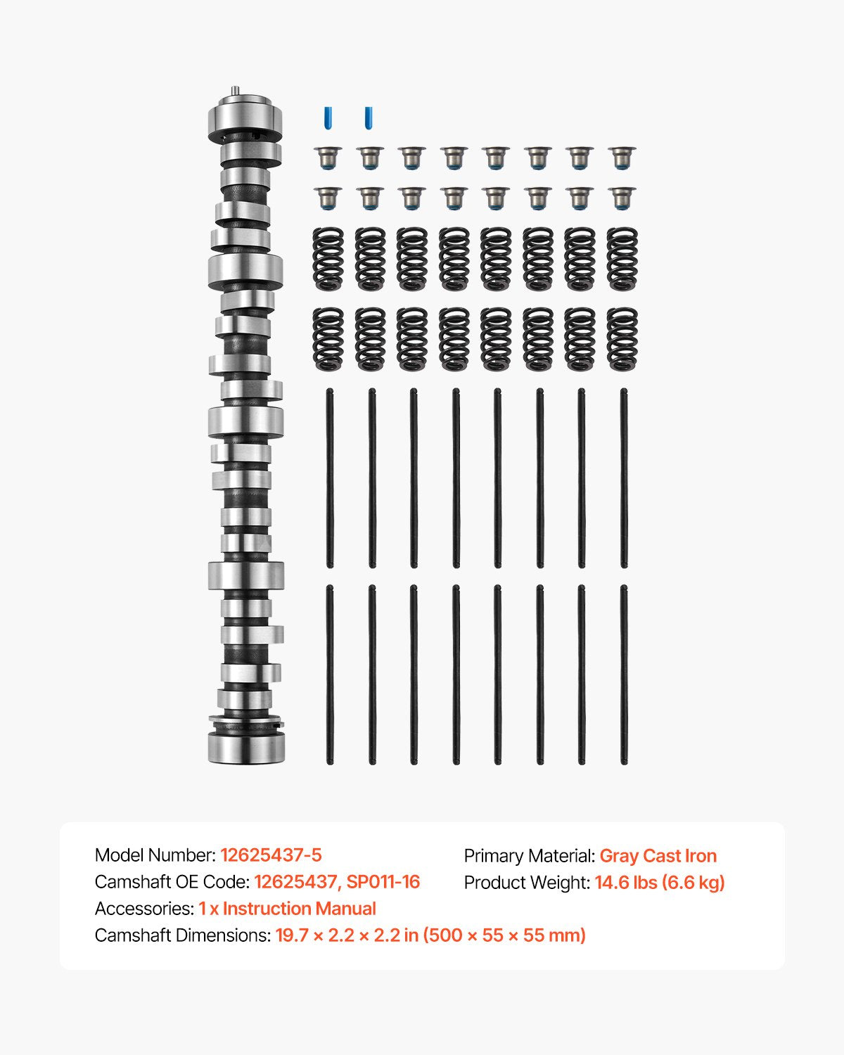 LS Truck Cam Kit, 5-Piece Set, Includes Pushrods Springs & Seals, Compatible with 1999-2013 GM Gen3/4 Norris Trucks, Fits 4.8L, 5.3L, 6.0L ,6.2L Engines, OE 12625437 SP011-16