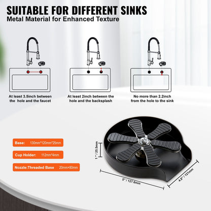 360° Rotating Glass Rinser with 10 Jets & Silicone Pad, Stainless Steel, Black