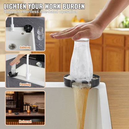 360° Rotating Glass Rinser with 10 Jets & Silicone Pad, Stainless Steel, Black