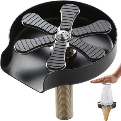 360° Rotating Glass Rinser with 10 Jets & Silicone Pad, Stainless Steel, Black