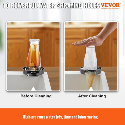 10-Hole 360° Rotating Glass Rinser with ABS Cup Holder, Stainless Steel