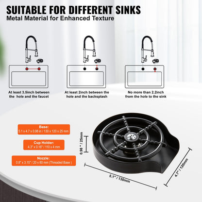 10-Hole 360° Rotating Glass Rinser with ABS Cup Holder, Stainless Steel