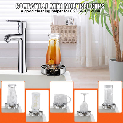 Glass Rinser with 10 Jets, 360° Rotating, Stainless Steel, for Sink Use