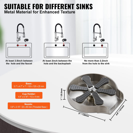Glass Rinser with 10 Jets, 360° Rotating, Stainless Steel, for Sink Use