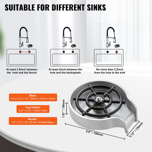 Glass Rinser with 10 Jets & Rotating Cup Holder - Efficient & Durable Design