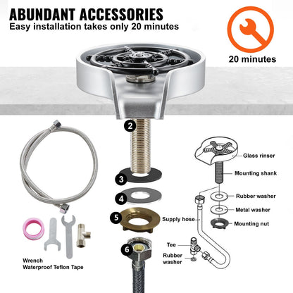Glass Rinser with 10 Jets & Rotating Cup Holder - Efficient & Durable Design