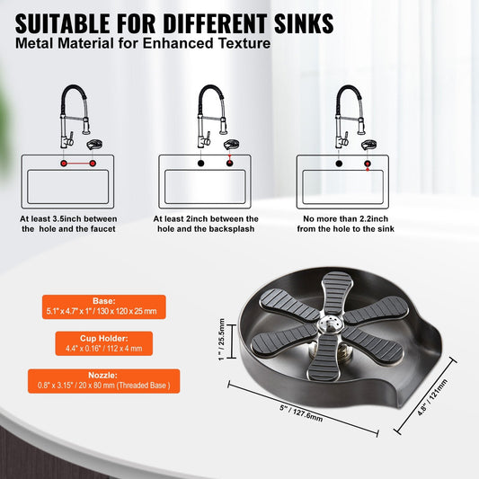 Rotating Glass Rinser with 10 Jets, Stainless Steel, for Sinks and Baby Bottles
