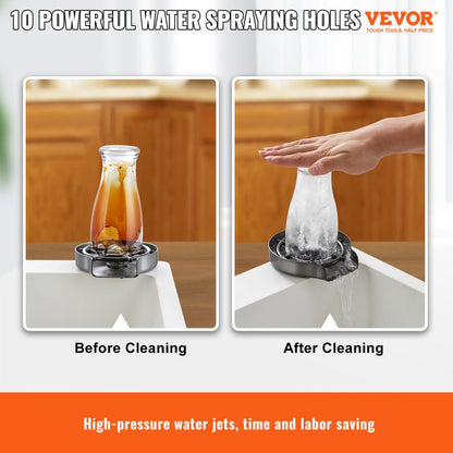 VEVOR Glass Rinser 10-Hole 360° Rotating Stainless Steel Washer ABS Cup Holder