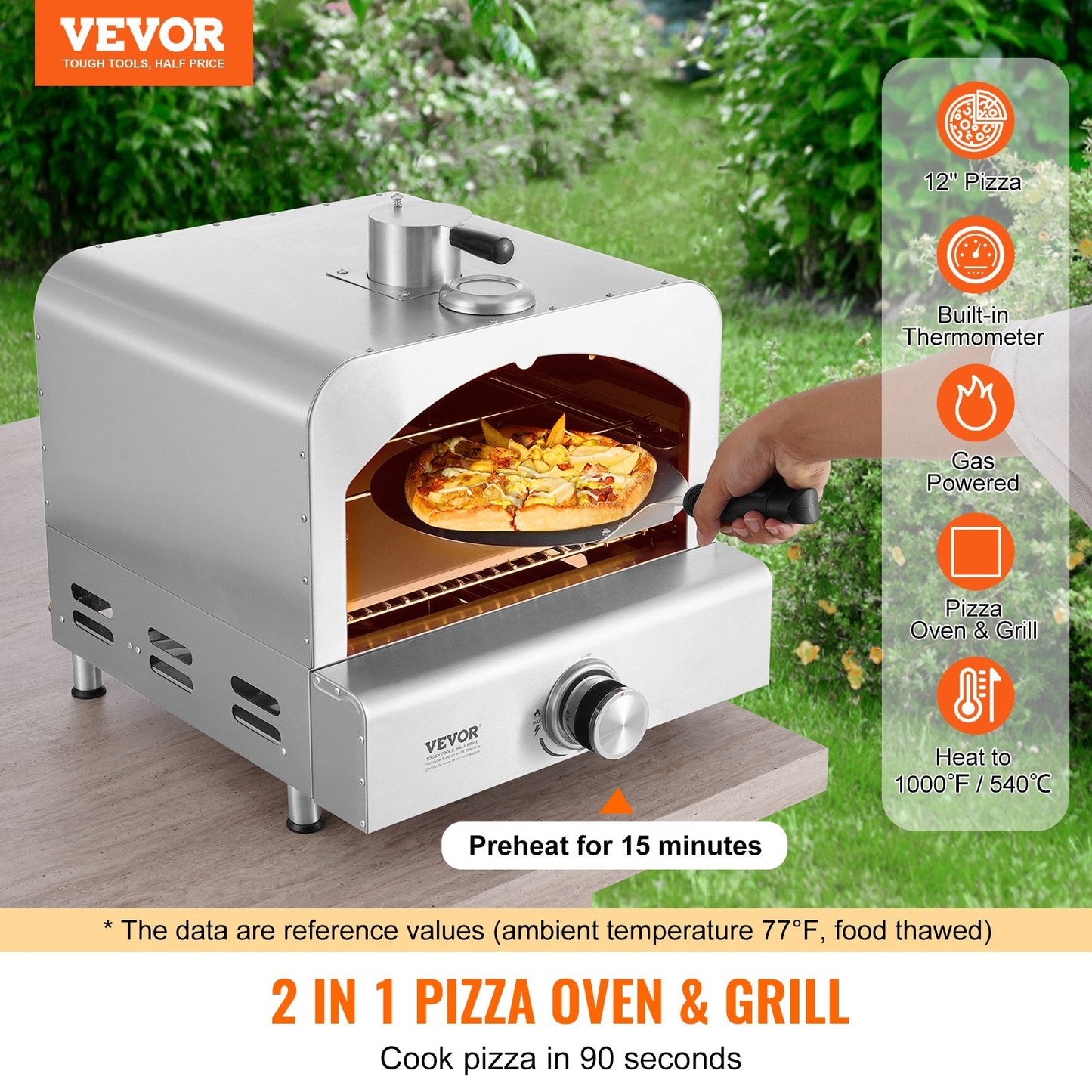 Portable 0.28m Gas Pizza Oven, Stainless Steel, for Outdoor Camping