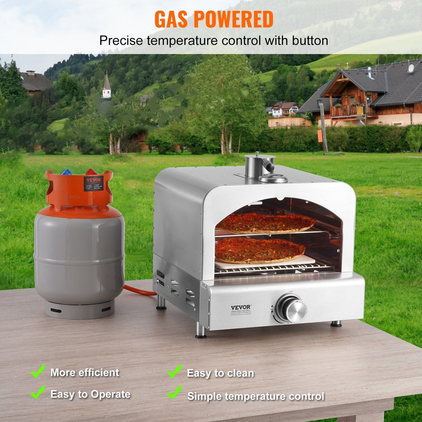 Portable 0.28m Gas Pizza Oven, Stainless Steel, for Outdoor Camping