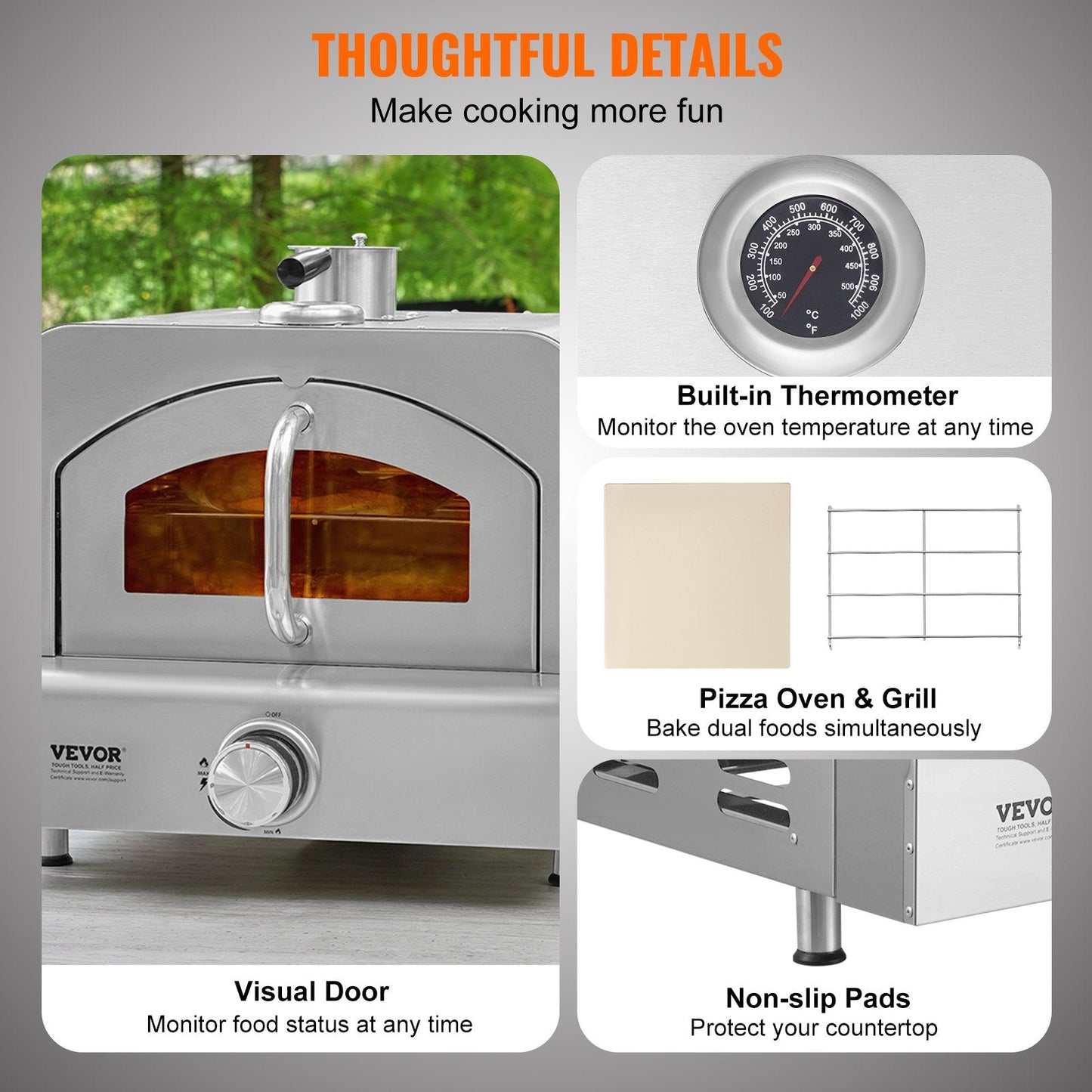 Portable 0.28m Gas Pizza Oven, Stainless Steel, for Outdoor Camping
