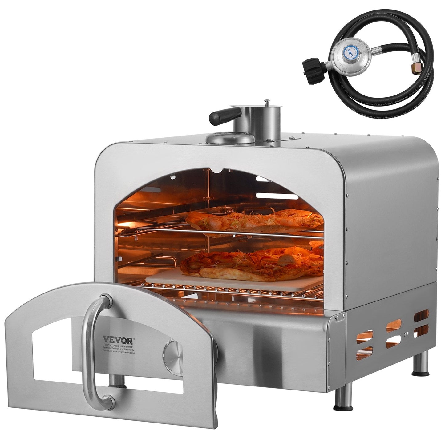 Portable 0.28m Gas Pizza Oven, Stainless Steel, for Outdoor Camping