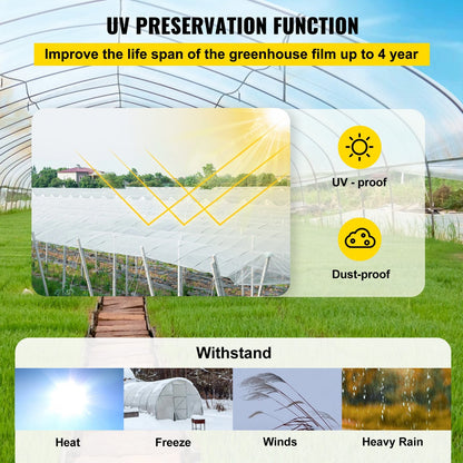 Greenhouse Plastic Cover, 7.3 x 30.5 m, 0.15 mm Thick, UV Resistant Film