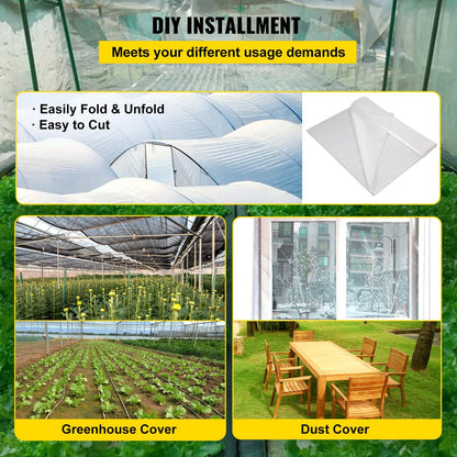 Greenhouse Plastic Cover, 7.3 x 30.5 m, 0.15 mm Thick, UV Resistant Film