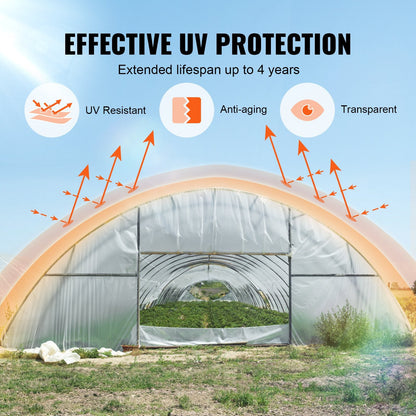 Clear 7.6 x 7.6 m Greenhouse Film, 6 Mil Thickness, UV Resistant Polyethylene