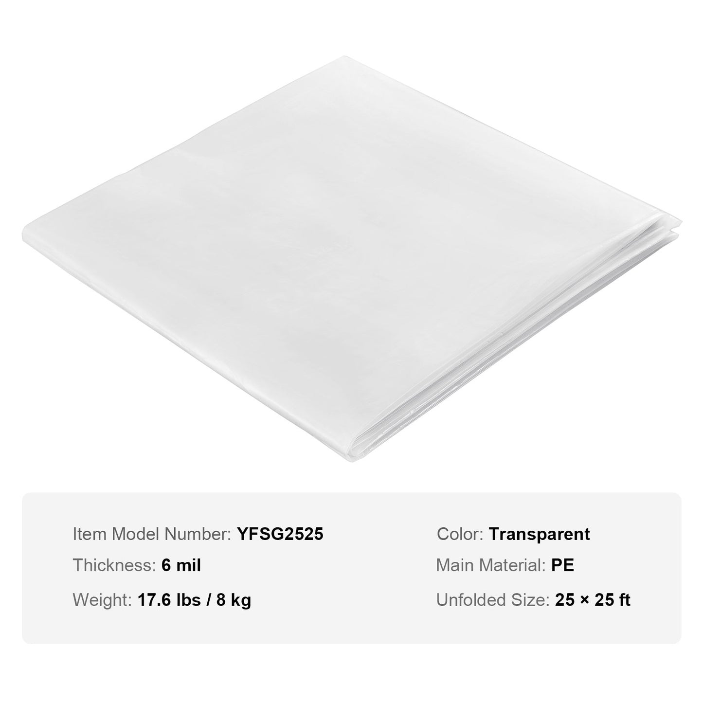 VEVOR Greenhouse Plastic Sheeting 7.6 x 7.6 m, 6 Mil Thickness Clear Greenhouse