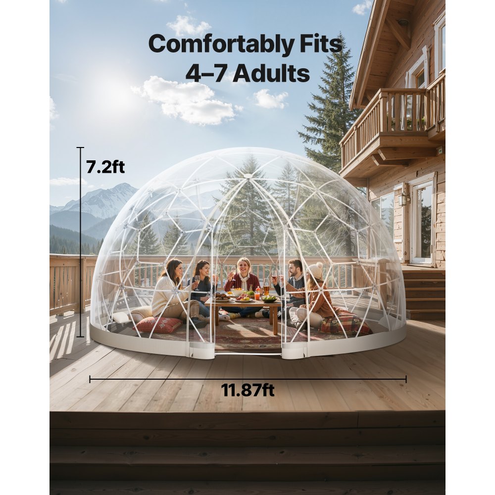 3.6 x 2.2 m Garden Bubble Tent for 4-7 Person Outdoor Clear Geodesic Dome