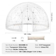 12FT Outdoor Dome Bubble Tent with 360° Views and Transparent Window